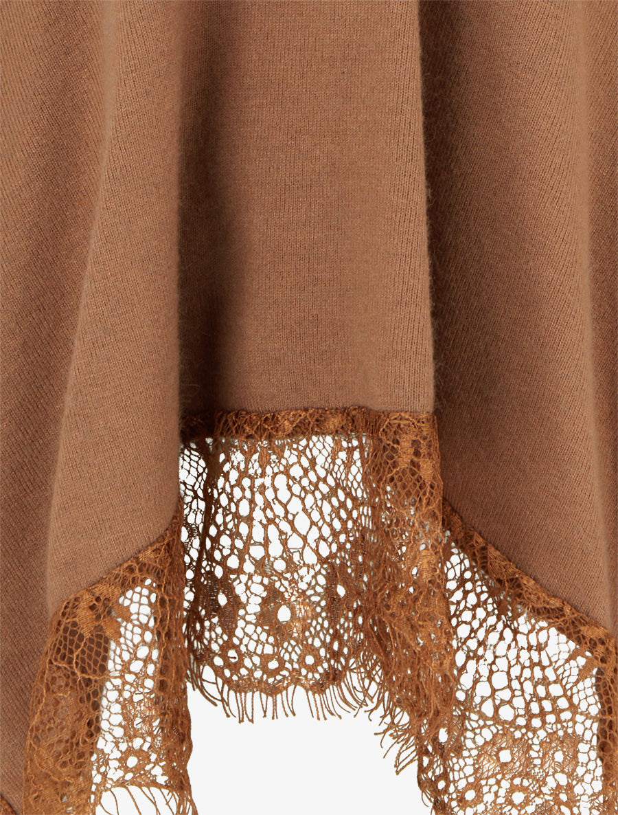 Pull fin bords asymétriques en dentelle - Camel - 3