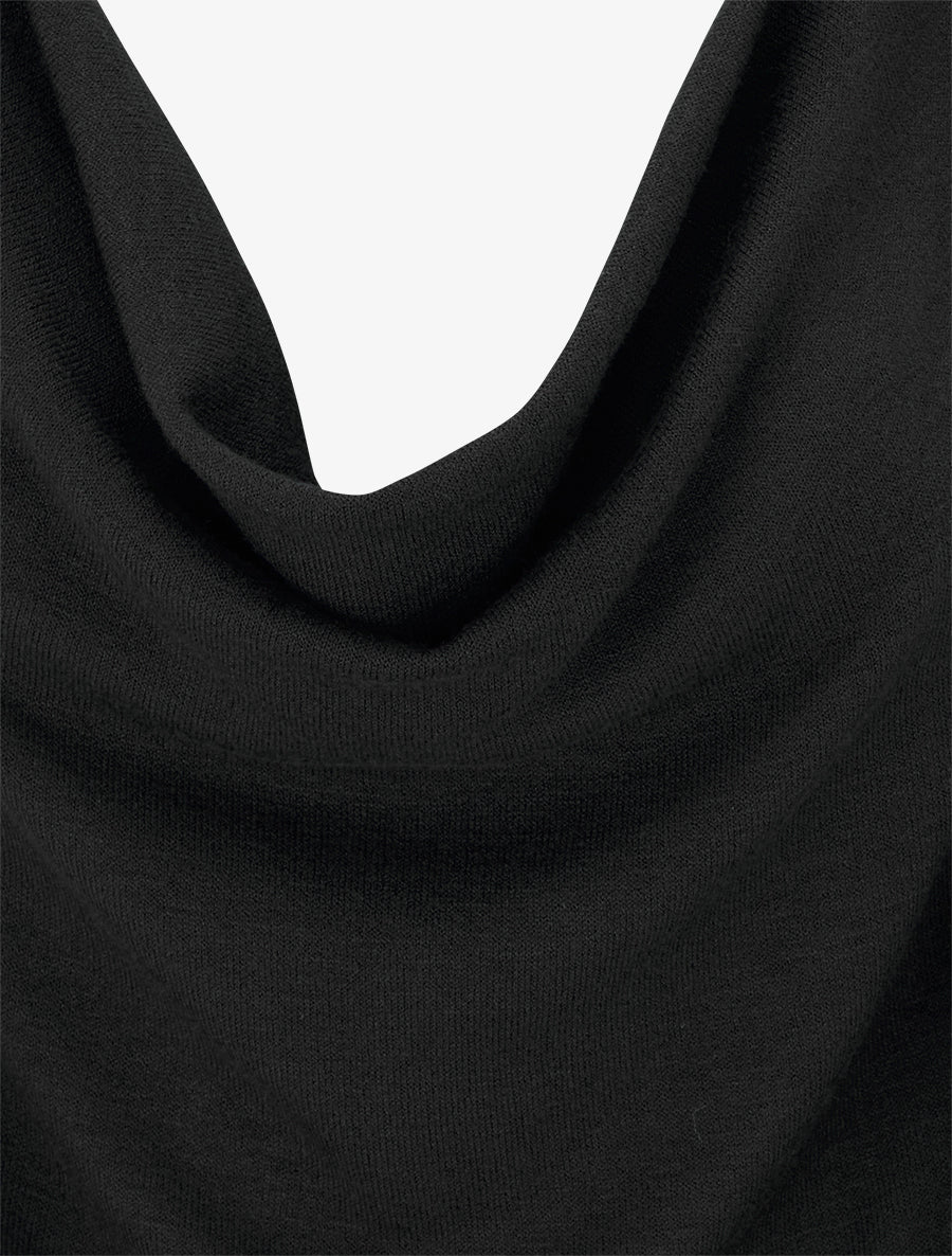 Pull à col bénitier et dos en V à dentelle - Noir - 3