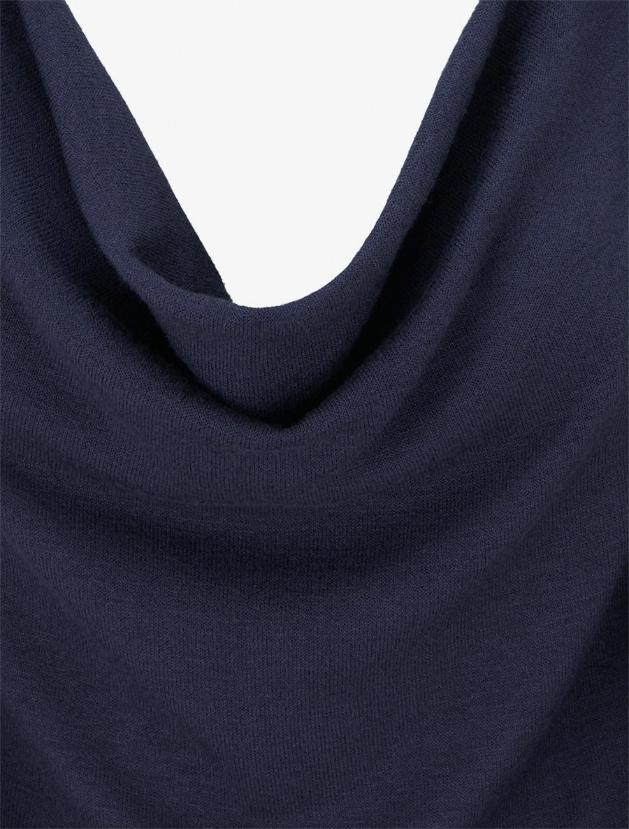 Pull à col bénitier et dos en V à dentelle - Marine - 3