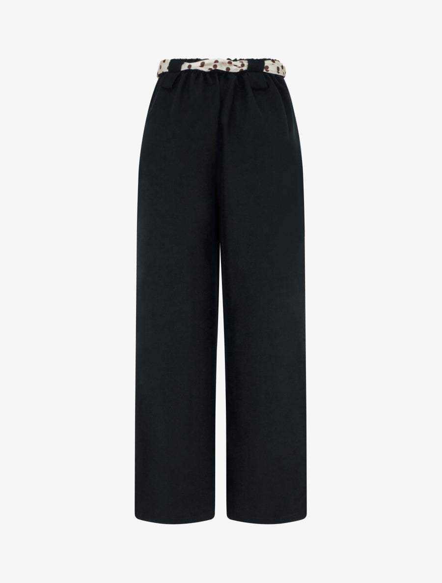 Pantalon uni ceinture satinée imprimée - Noir - 2