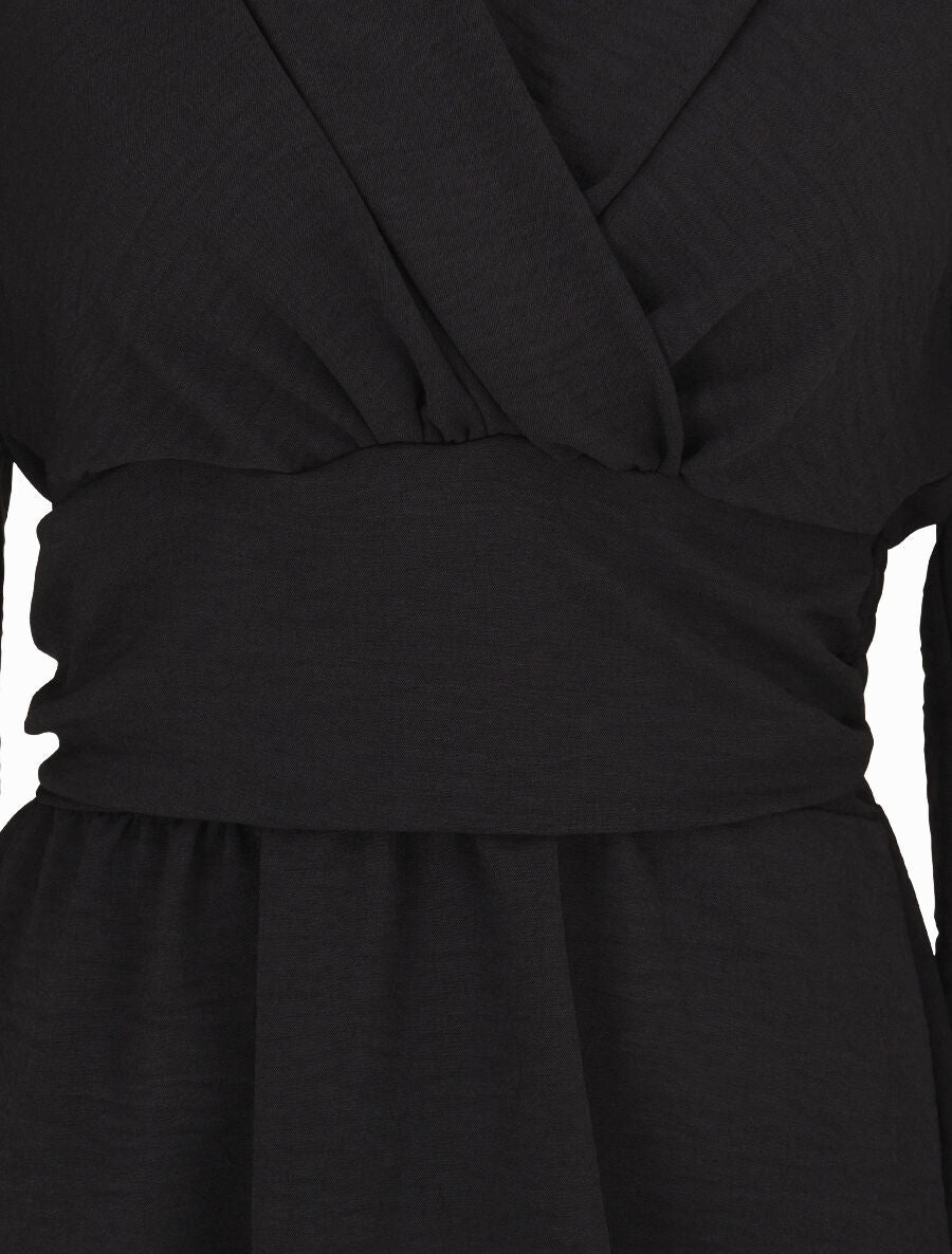 Blouse élastiquée à col V - Noir - 3
