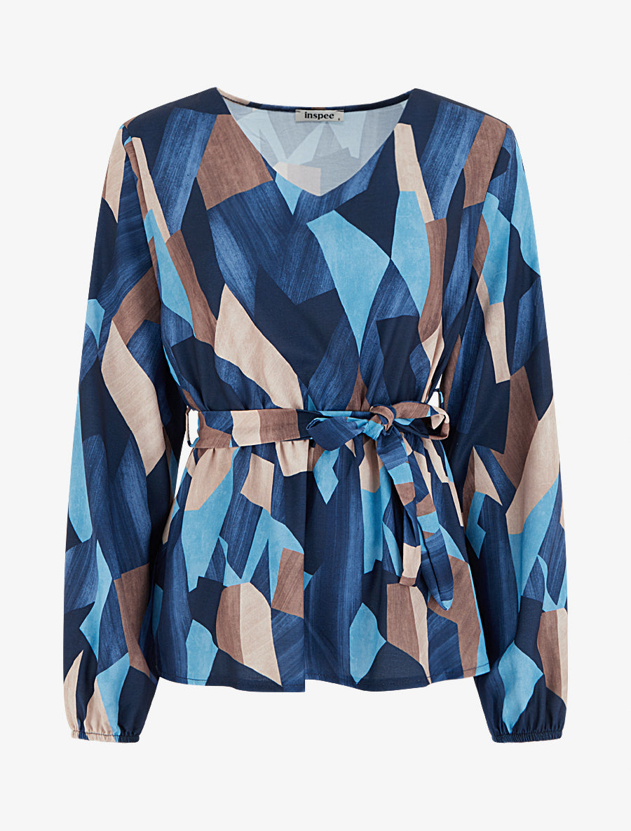 Blouse péplum à imprimé abstrait - Marine - 1
