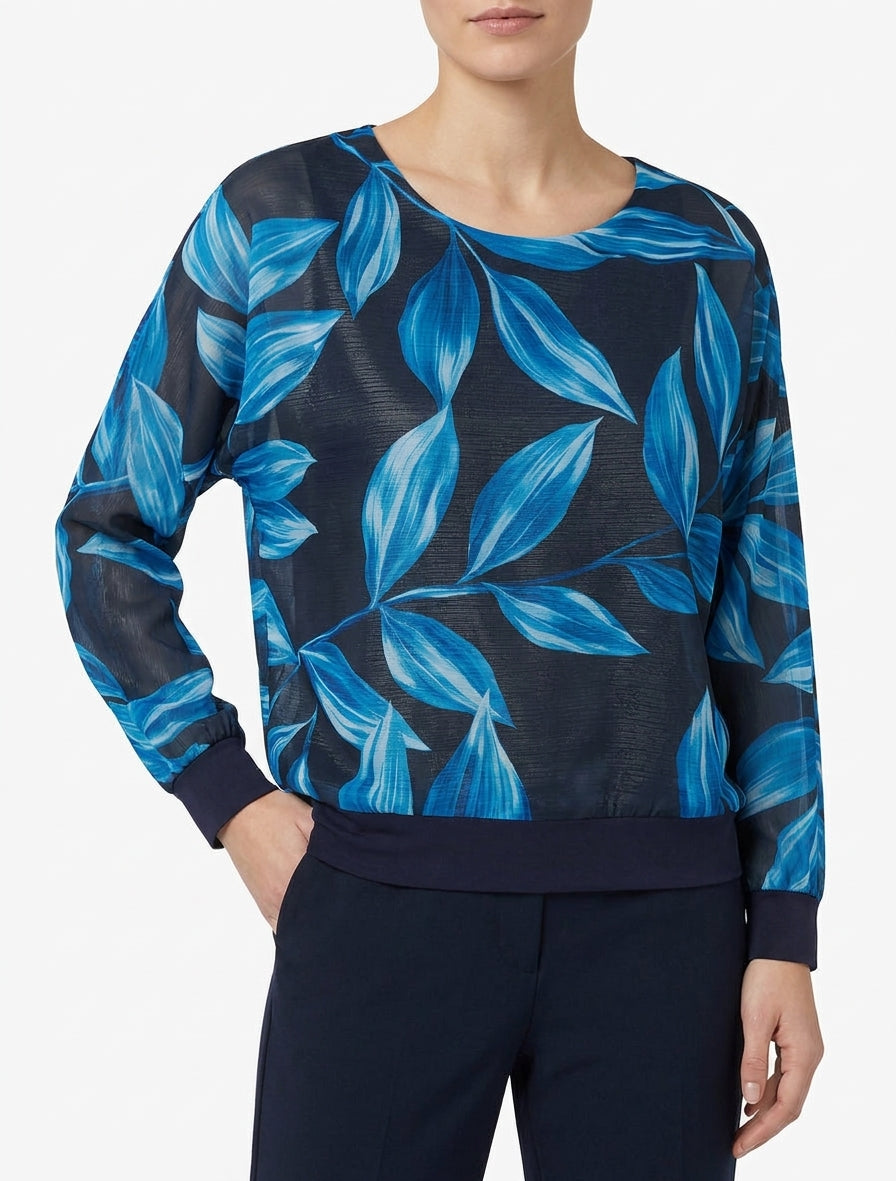 Blouse imprimé feuillage à détail irisé - Marine