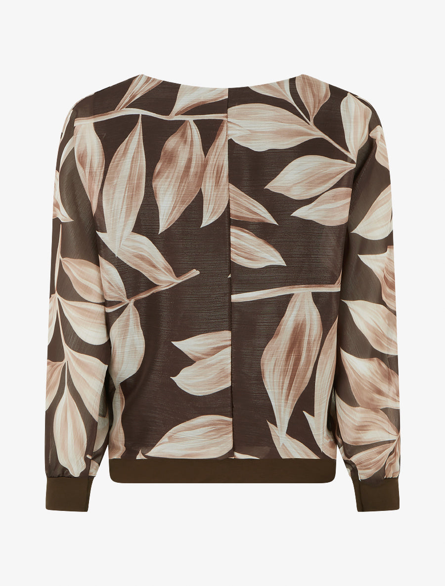 Blouse imprimé feuillage à détail irisé - Marron - 2