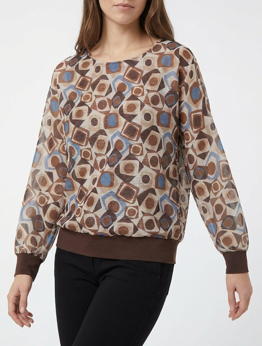 Blouse imprimé rétro à détail irisé - Marron
