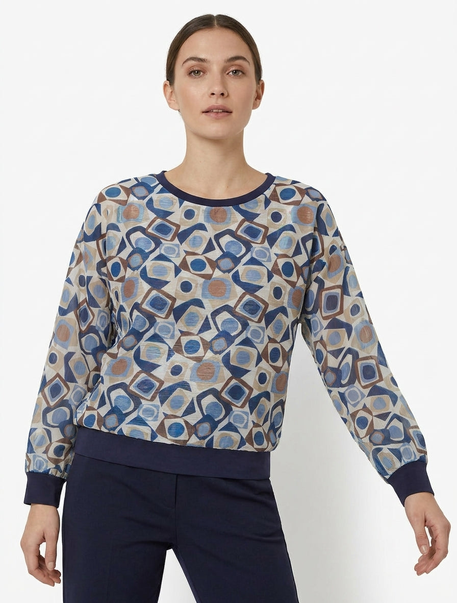 Blouse imprimé rétro à détail irisé - Marine