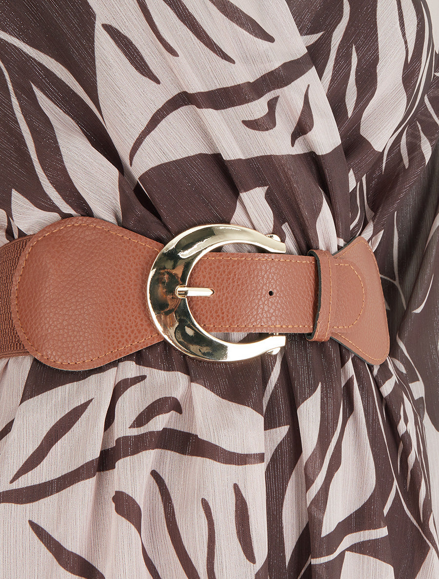 Robe irisée à imprimé grandes feuilles - Marron - 3