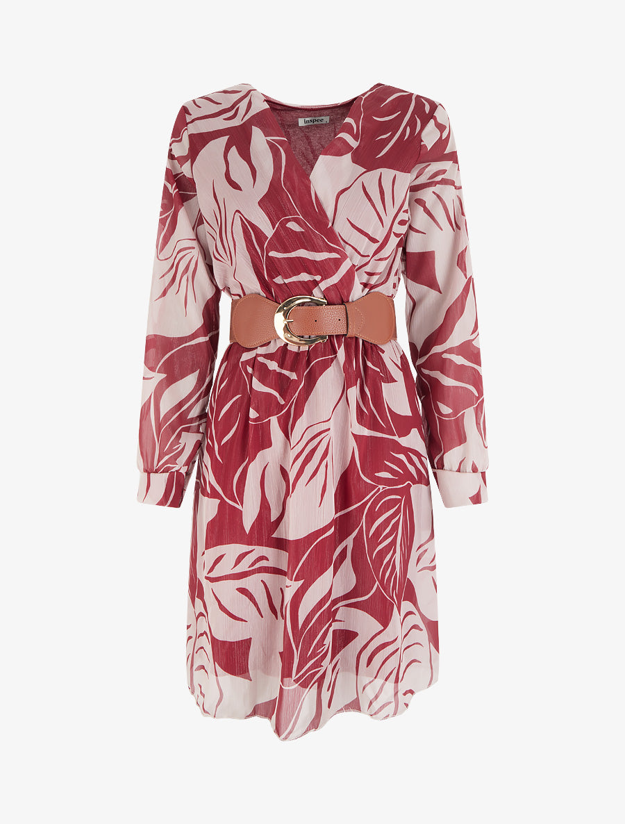 Robe irisée à imprimé grandes feuilles - Bordeaux - 1