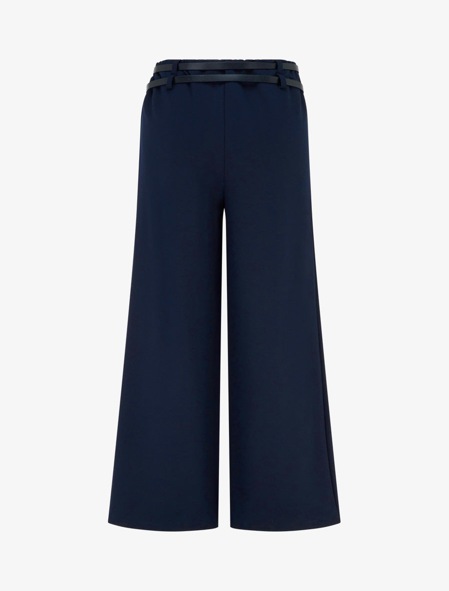 Pantalon ample taille haute à double ceintures - Marine - 2