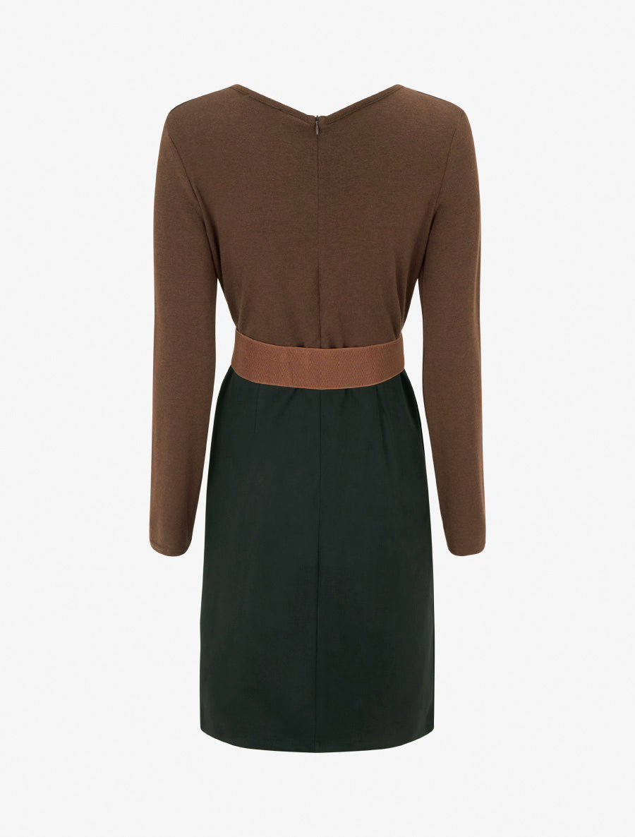 Robe bimatière coupe droite - Marron - 2