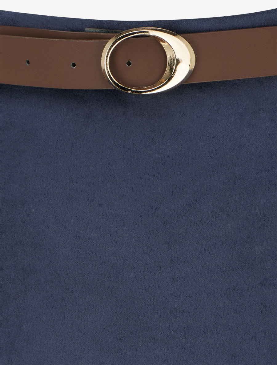 Jupe-short portefeuille en suédine à ceinture - Marine - 3