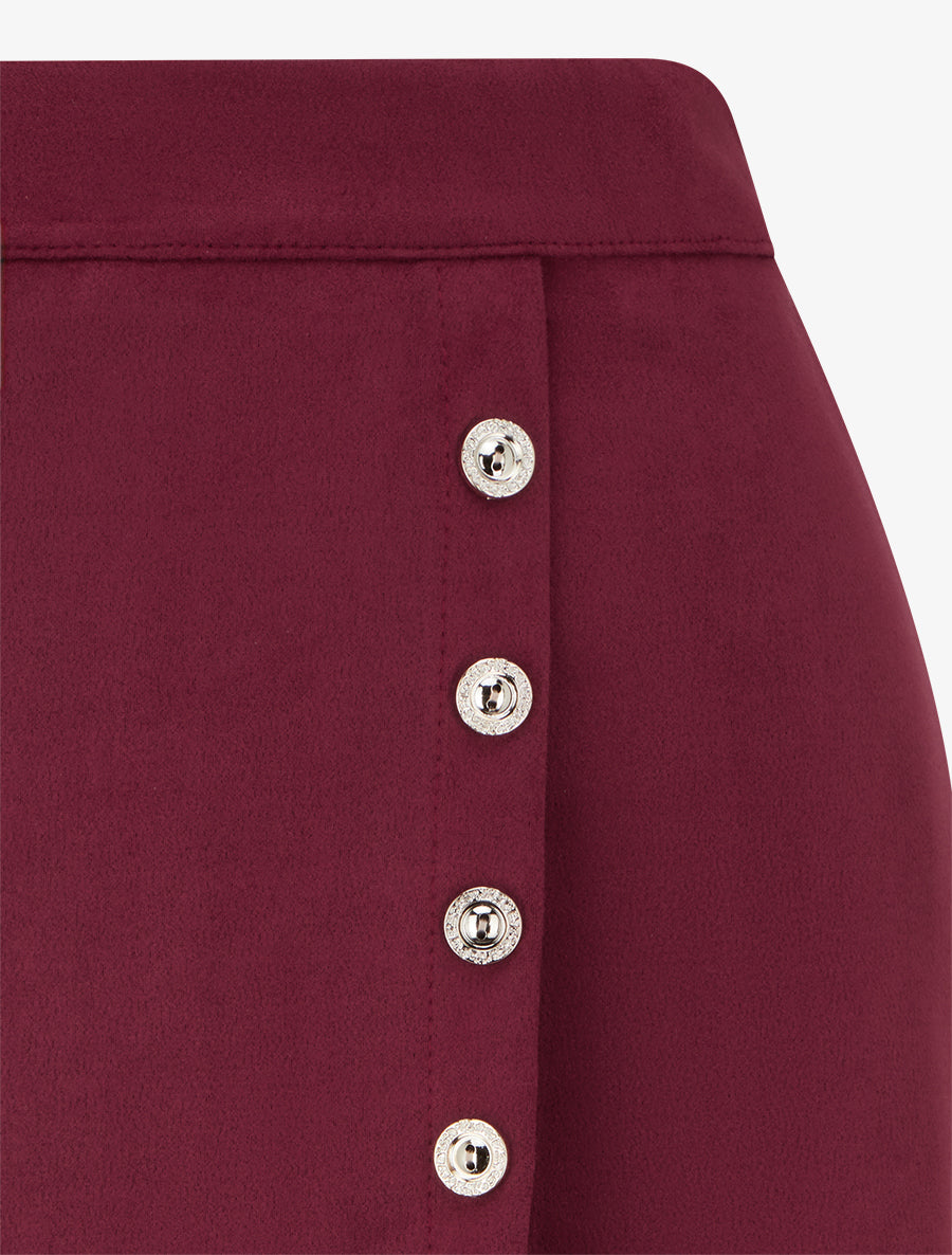 Jupe en suédine style portefeuille à boutons - Bordeaux