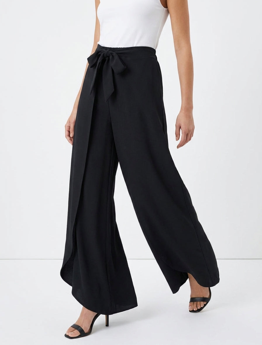 Pantalon à pans taille haute coupe ample - Noir