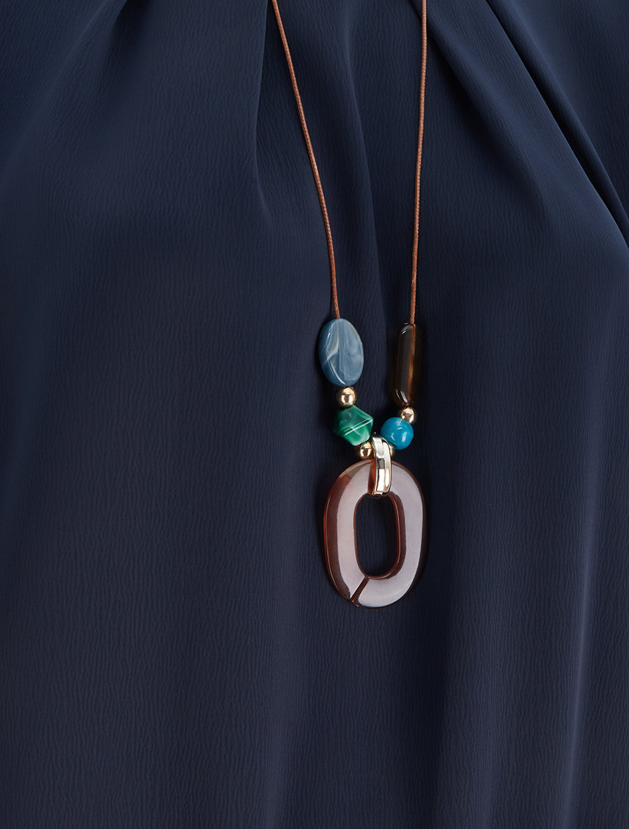 Top boule satiné à manches longues et col rond - Marine - 3