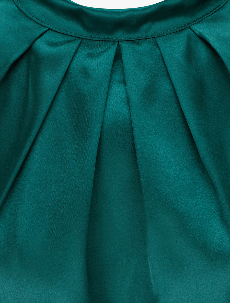 Top satiné à col montant et effet drapé - Vert foncé - 3