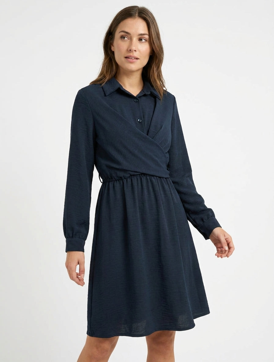 Robe chemise à pan à nouer - Marine