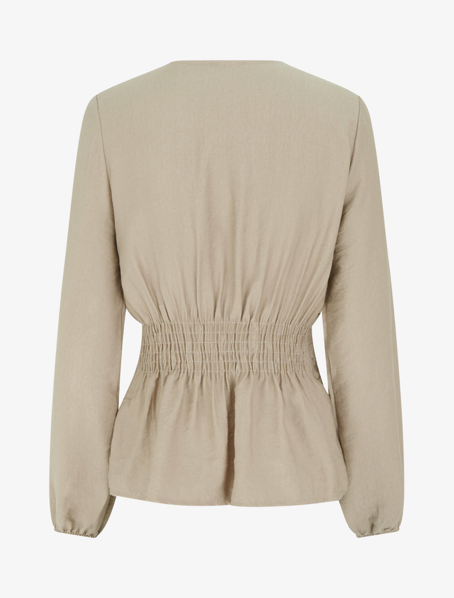 Blouse unie à col cache-coeur - Taupe - 2