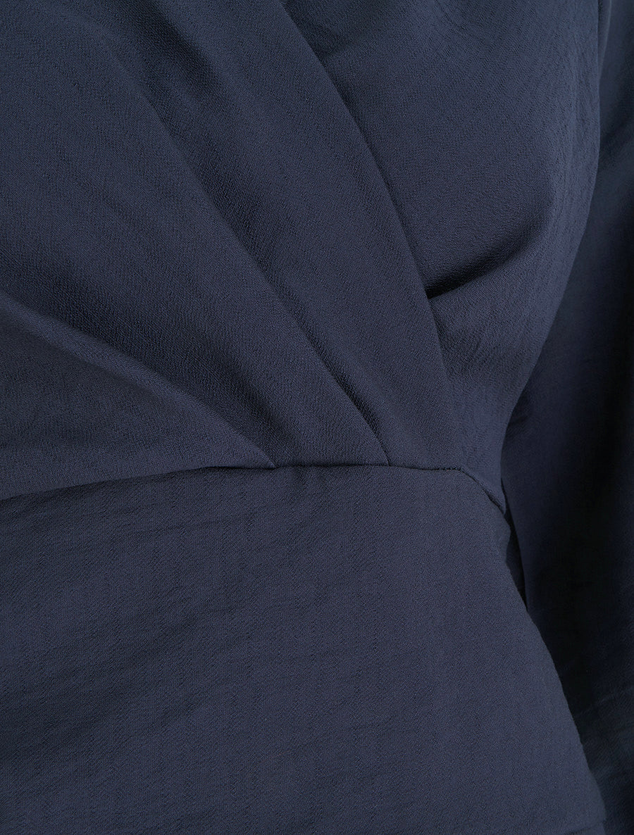 Blouse unie à col cache-coeur - Marine - 3
