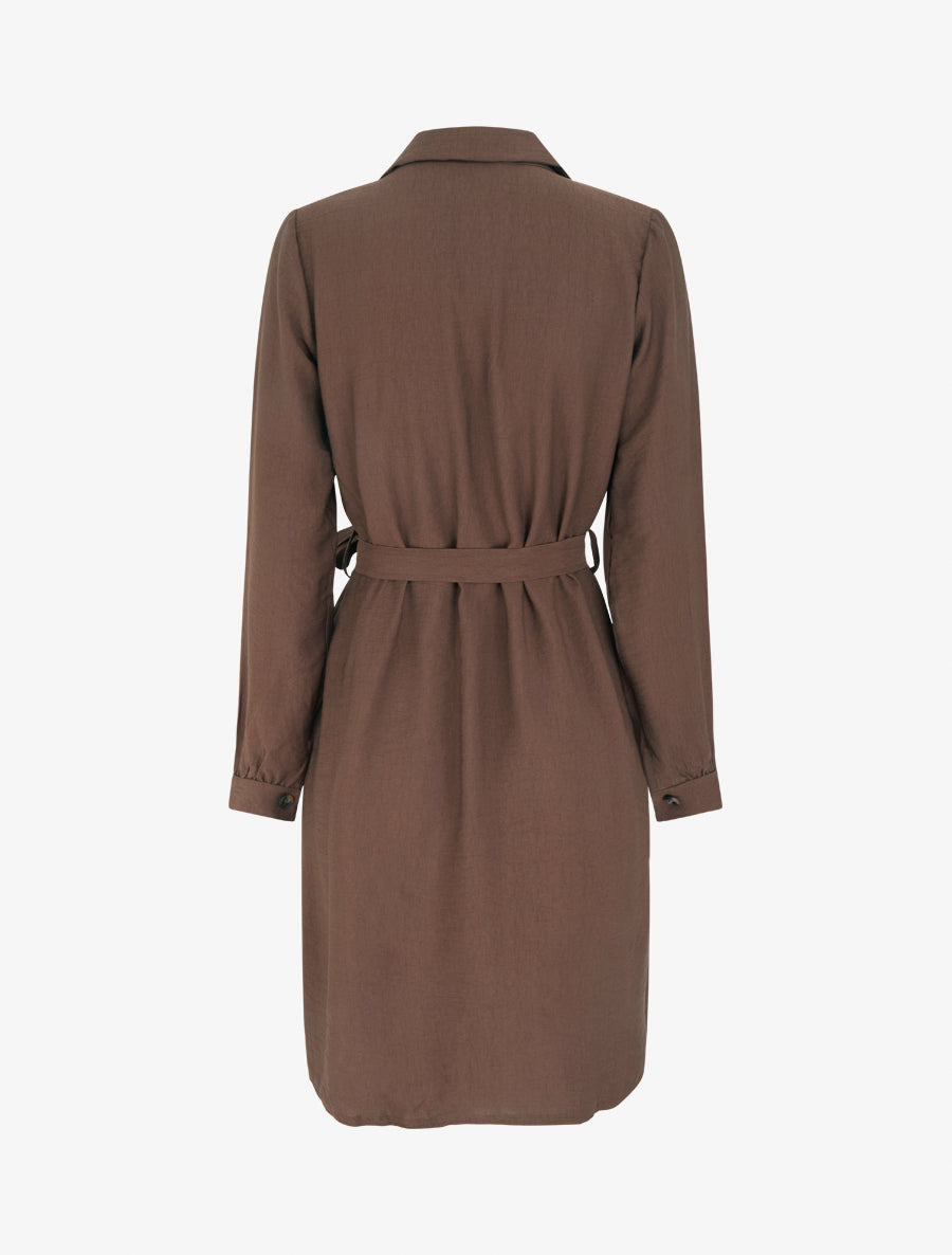 Robe chemise unie à nouer - Marron - 2