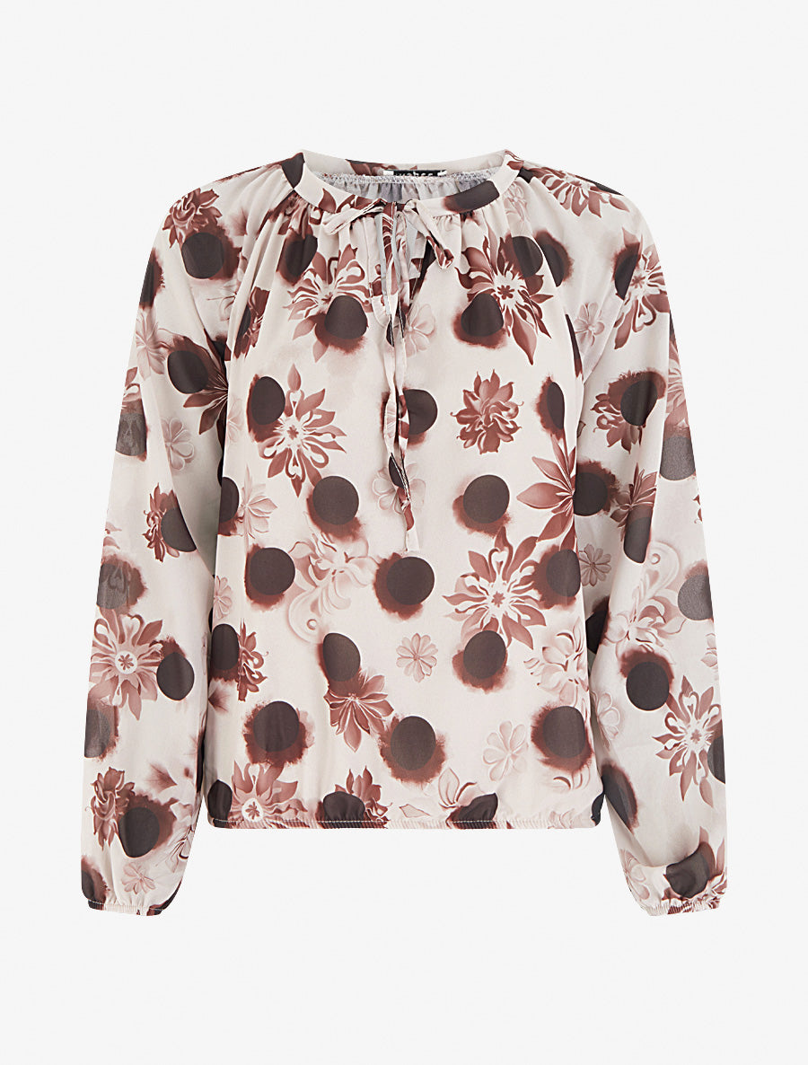 Blouse en voile imprimé floral coupe boule - Marron - 1