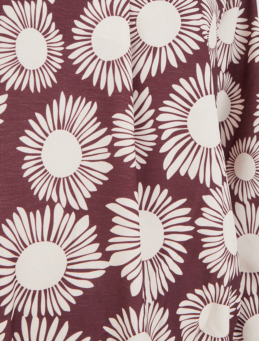 Blouse imprimé fleurs à poignets élastiqués - Prune - 3
