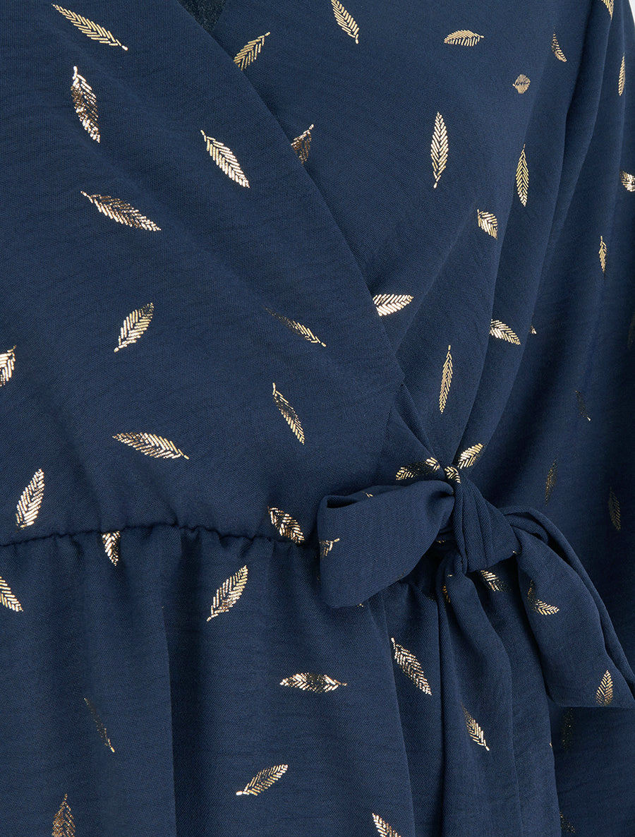 Robe élastiquée à plumes irisées - Marine - 3