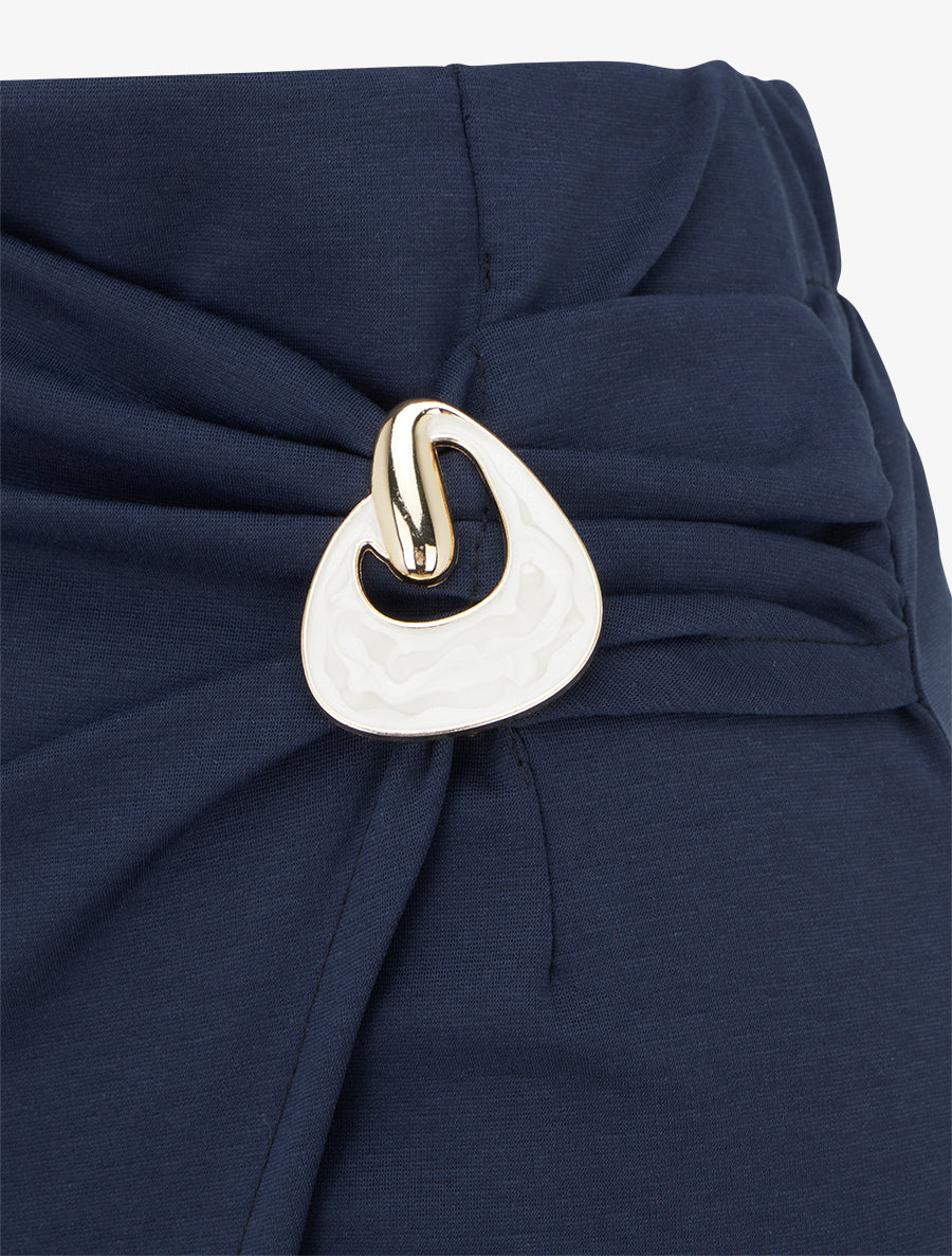 Jupe midi style portefeuille à bijou effet nacré - Marine - 3