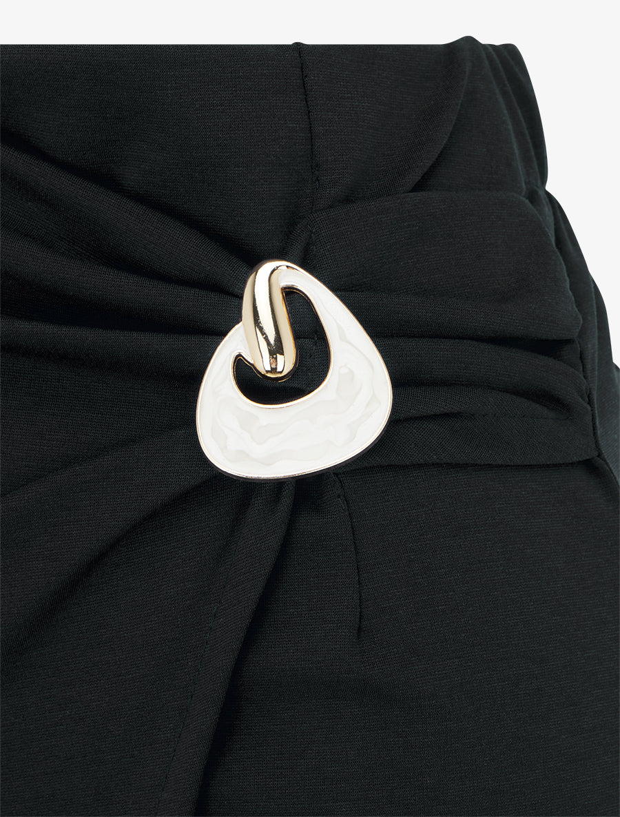Jupe midi style portefeuille à bijou effet nacré - Noir - 3
