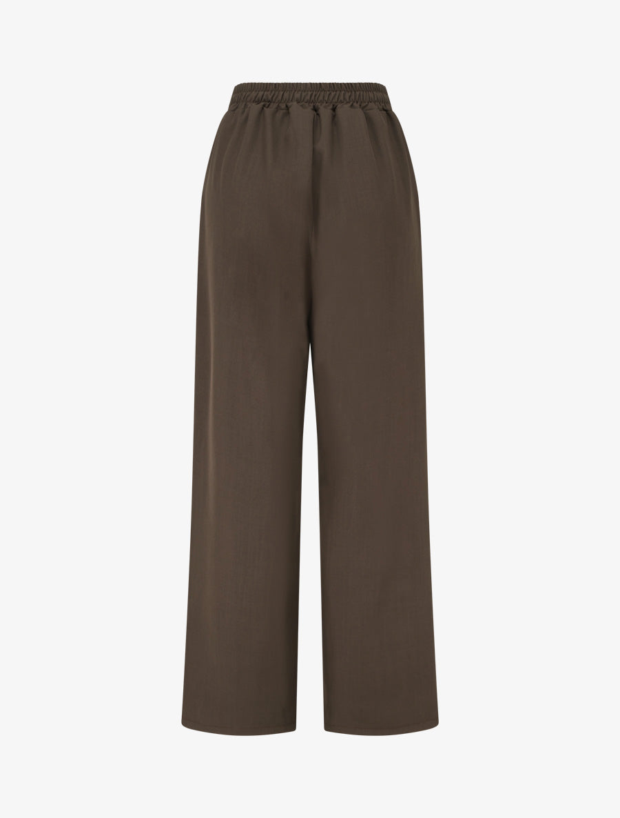 Pantalon ample taille haute à bijou fantaisie - Marron - 2