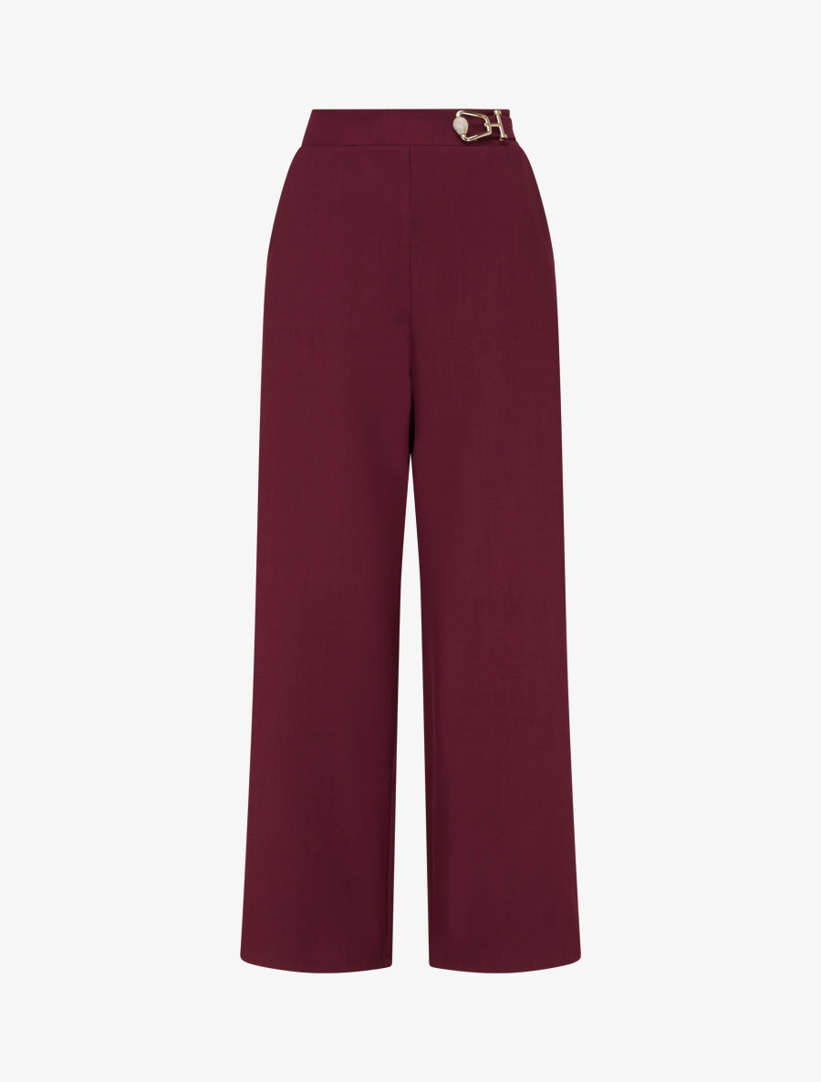 Pantalon ample taille haute à bijou fantaisie - Lie de vin