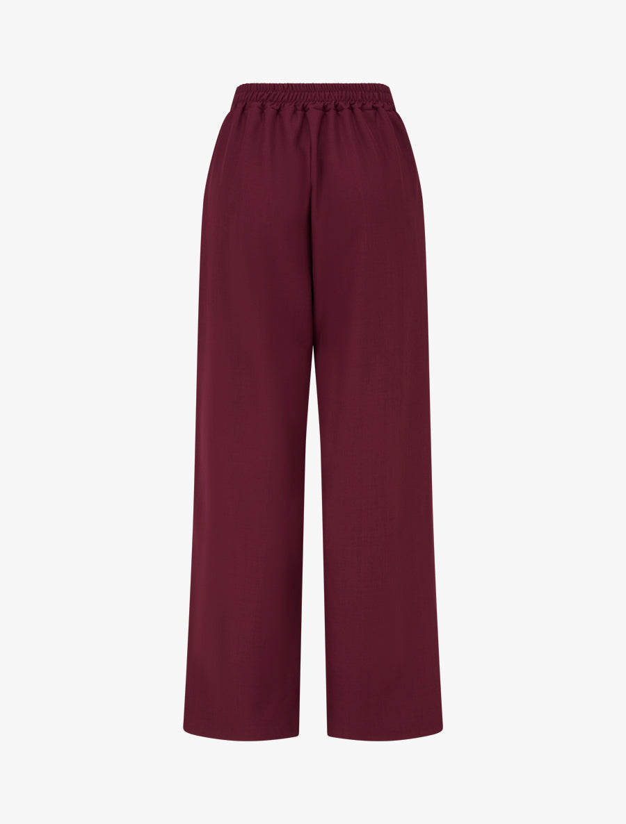 Pantalon ample taille haute à bijou fantaisie - Lie de vin