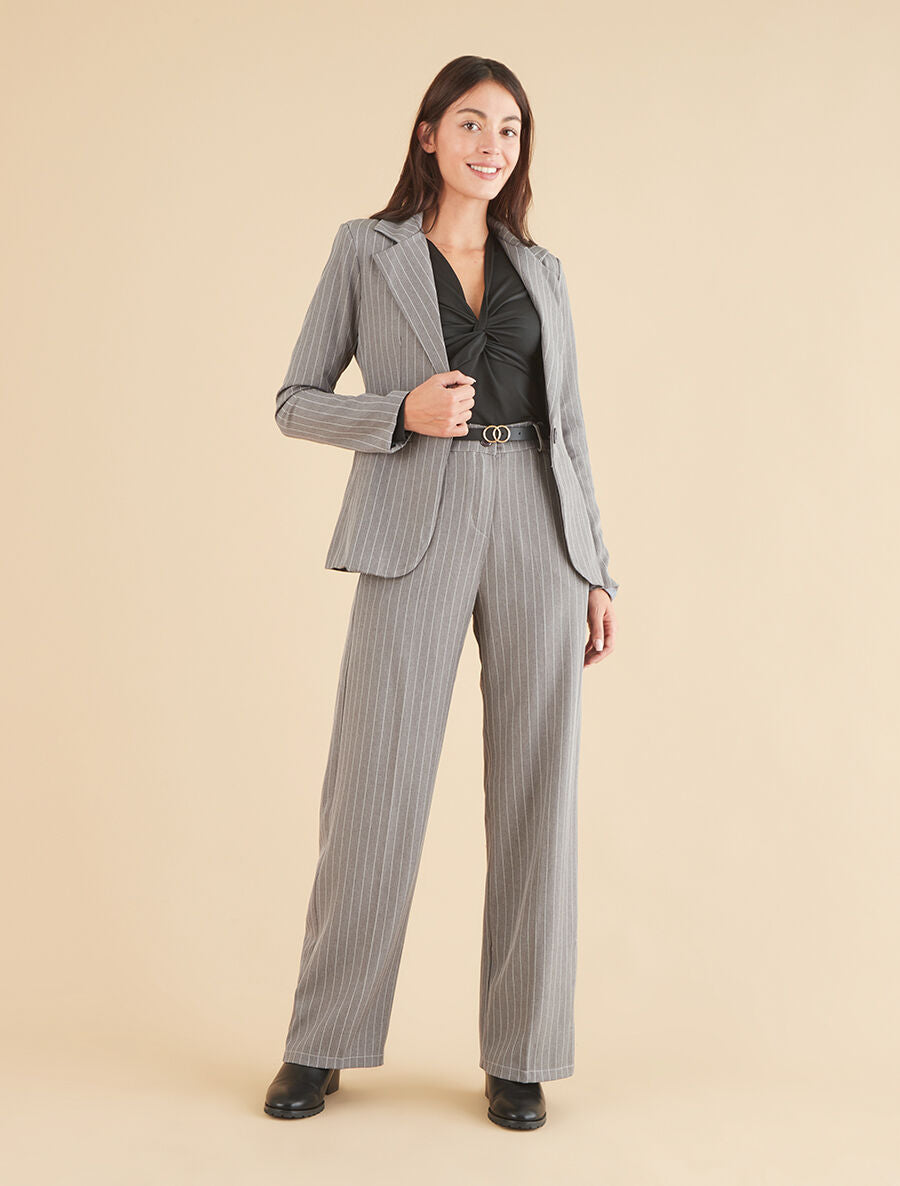 Veste cintrée à fines rayures - Gris - 4