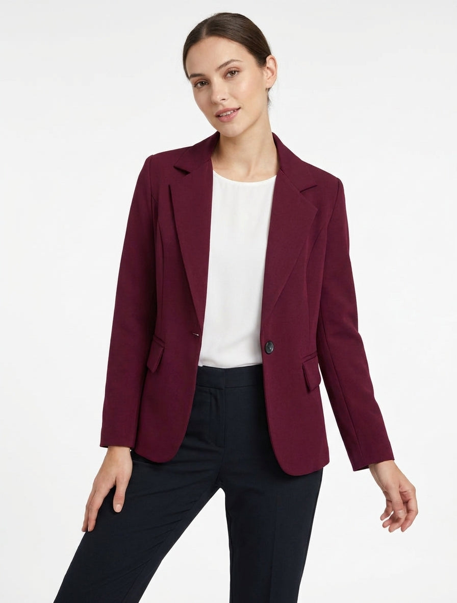Effen blazer met gekartelde kraag - Wijnrood