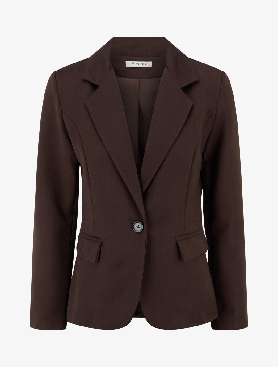 Blazer uni à col cranté - Marron - 1