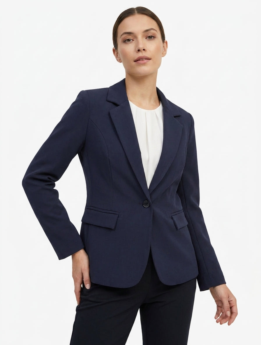 Blazer uni à col cranté - Marine