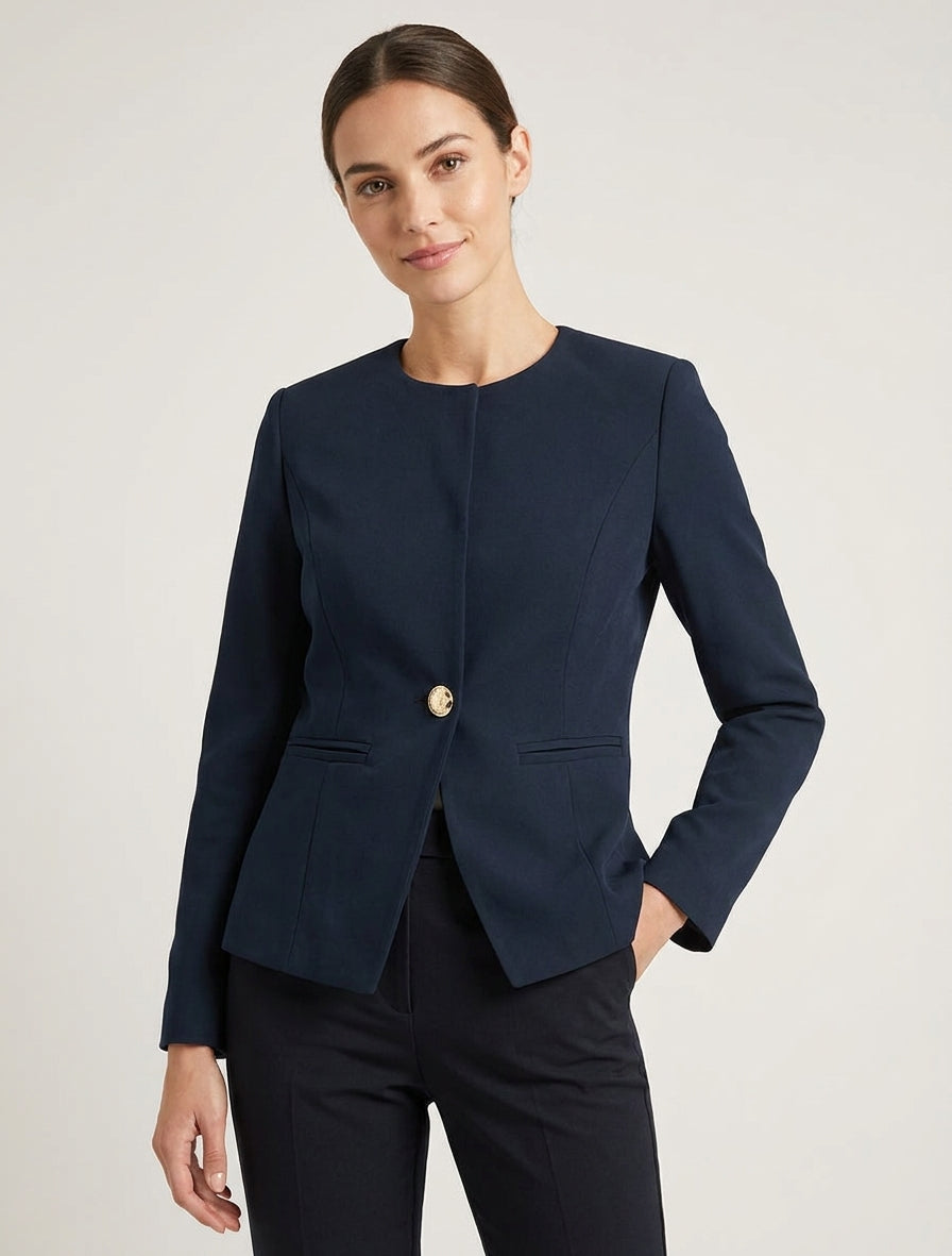 Veste un bouton à épaulettes et col rond - Marine