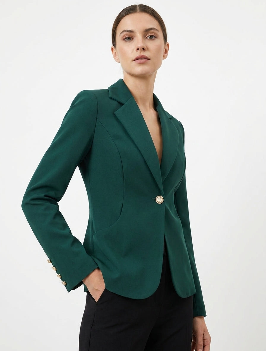 Getailleerde blazer met één knoop en schoudervullingen - Donkergroen