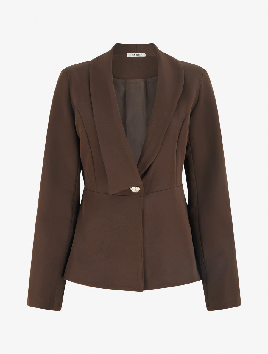 Blazer uni à col droit stylisé - Marron - 1