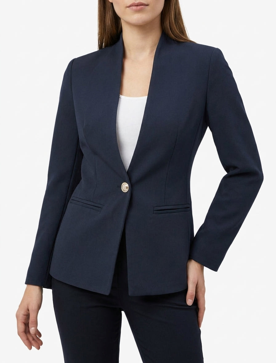 Effen blazer met opstaande kraag - Marine