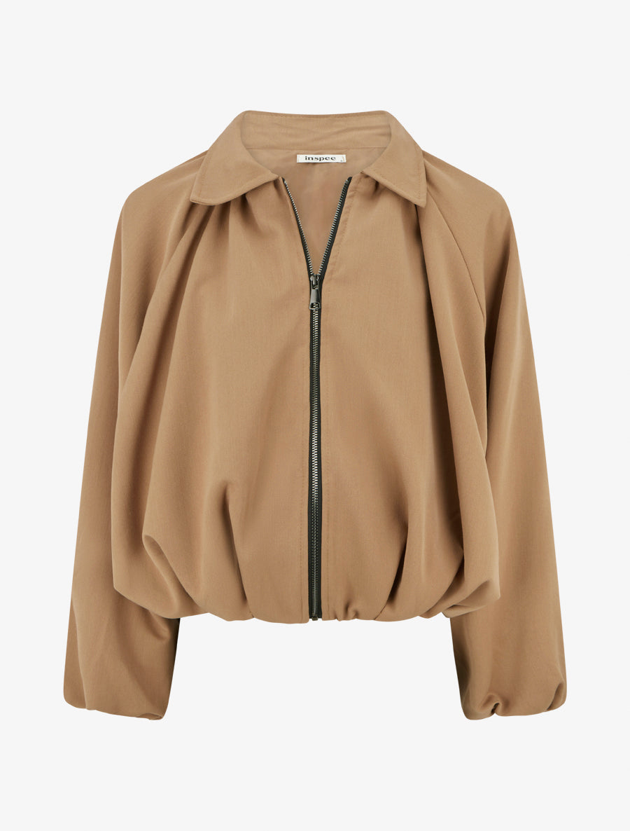 Bomber uni à bords élastiqués - Camel - 1