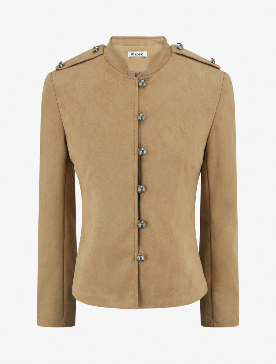 Veste en suédine boutonnée style officier - Beige - 1