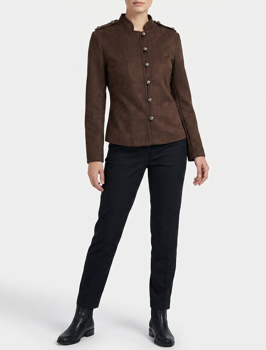 Veste en suédine boutonnée style officier - Marron