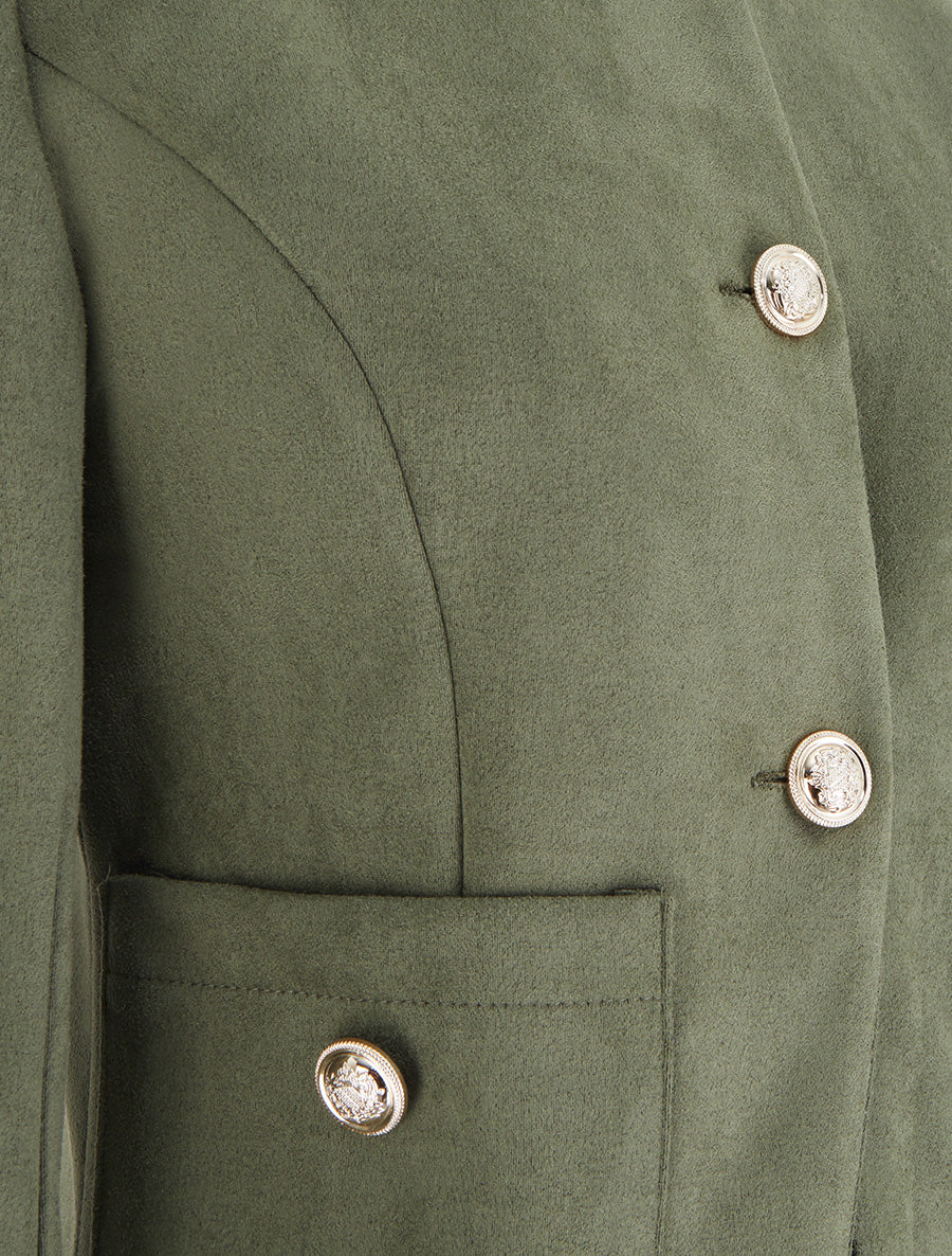 Veste en suédine boutonnée à col rond - Kaki - 3