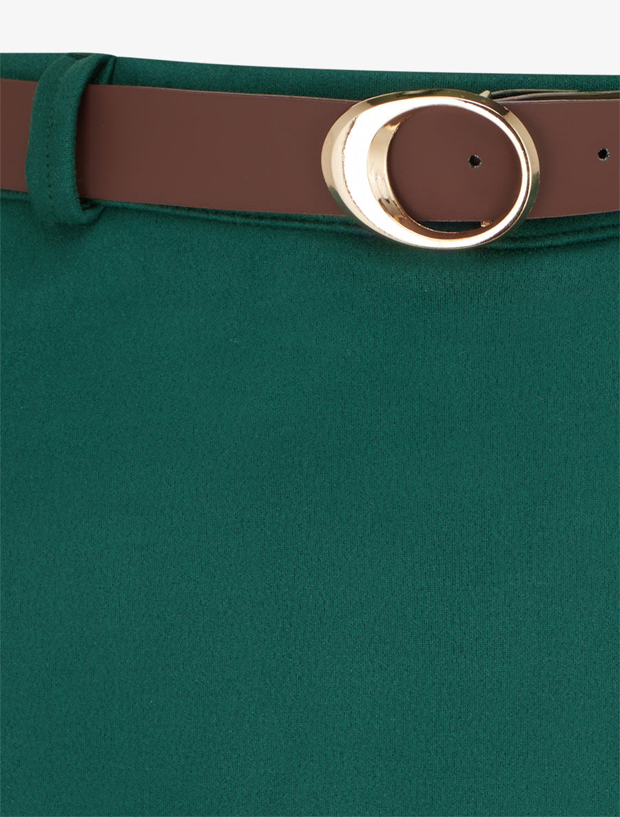 Jupe-short suédine à boutons décoratifs - Vert foncé - 3