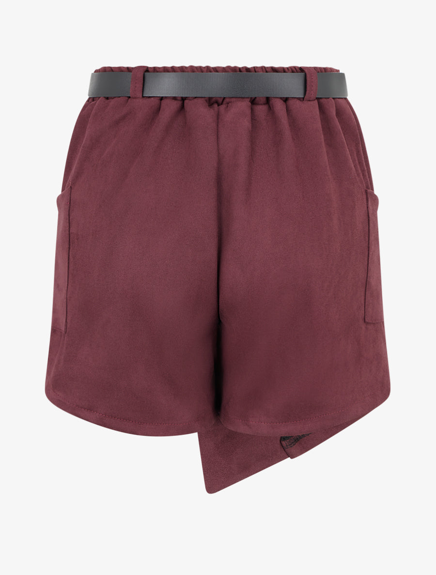 Short suédine style jupe à poches plaquées - Lie de vin - 2