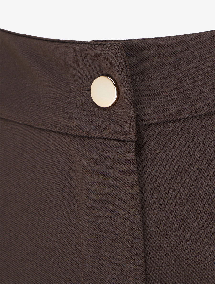 Pantalon taille haute coupe flare à boutons décoratifs dorés - Marron - 3