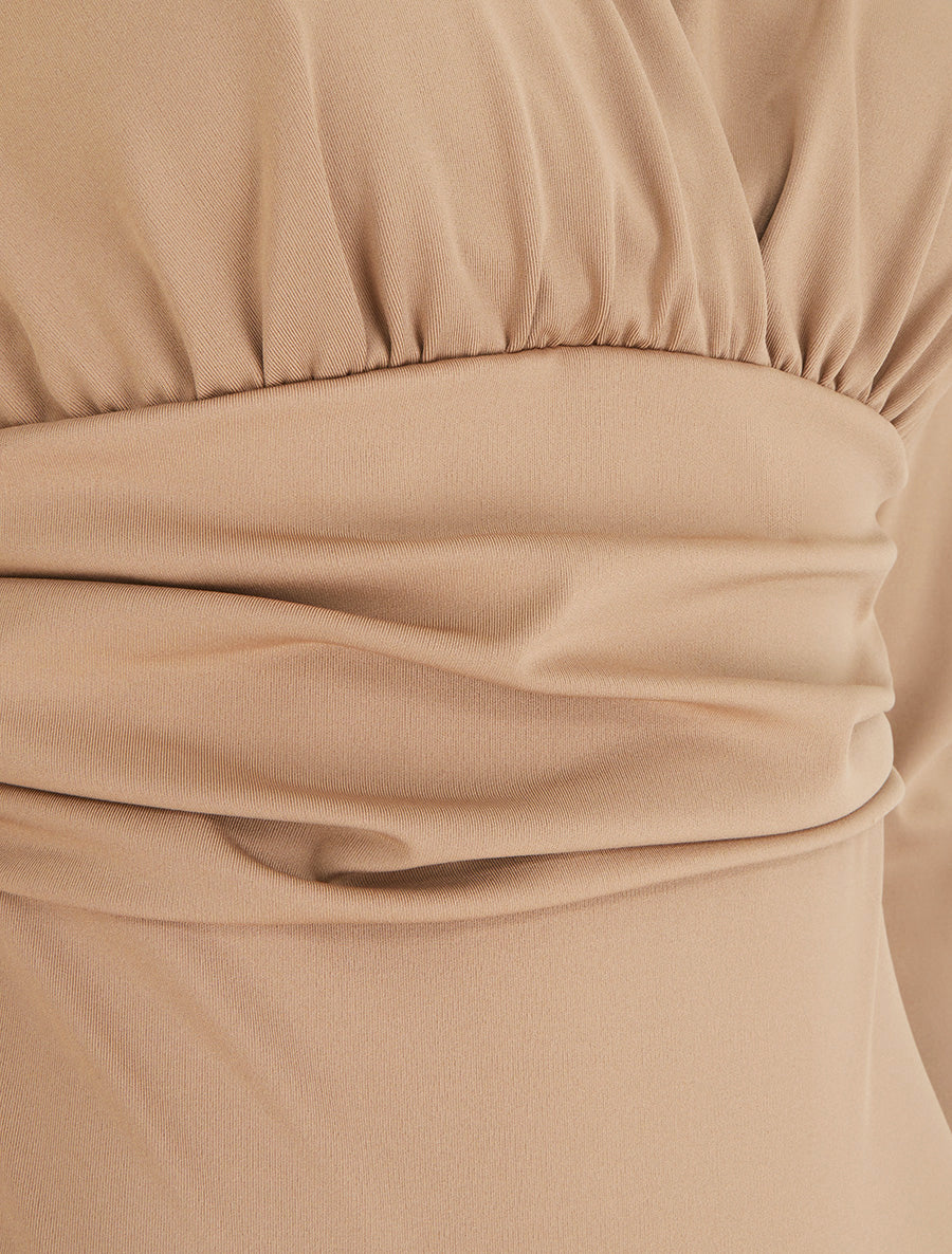 Body manches longues à taille plissée - Camel clair - 3
