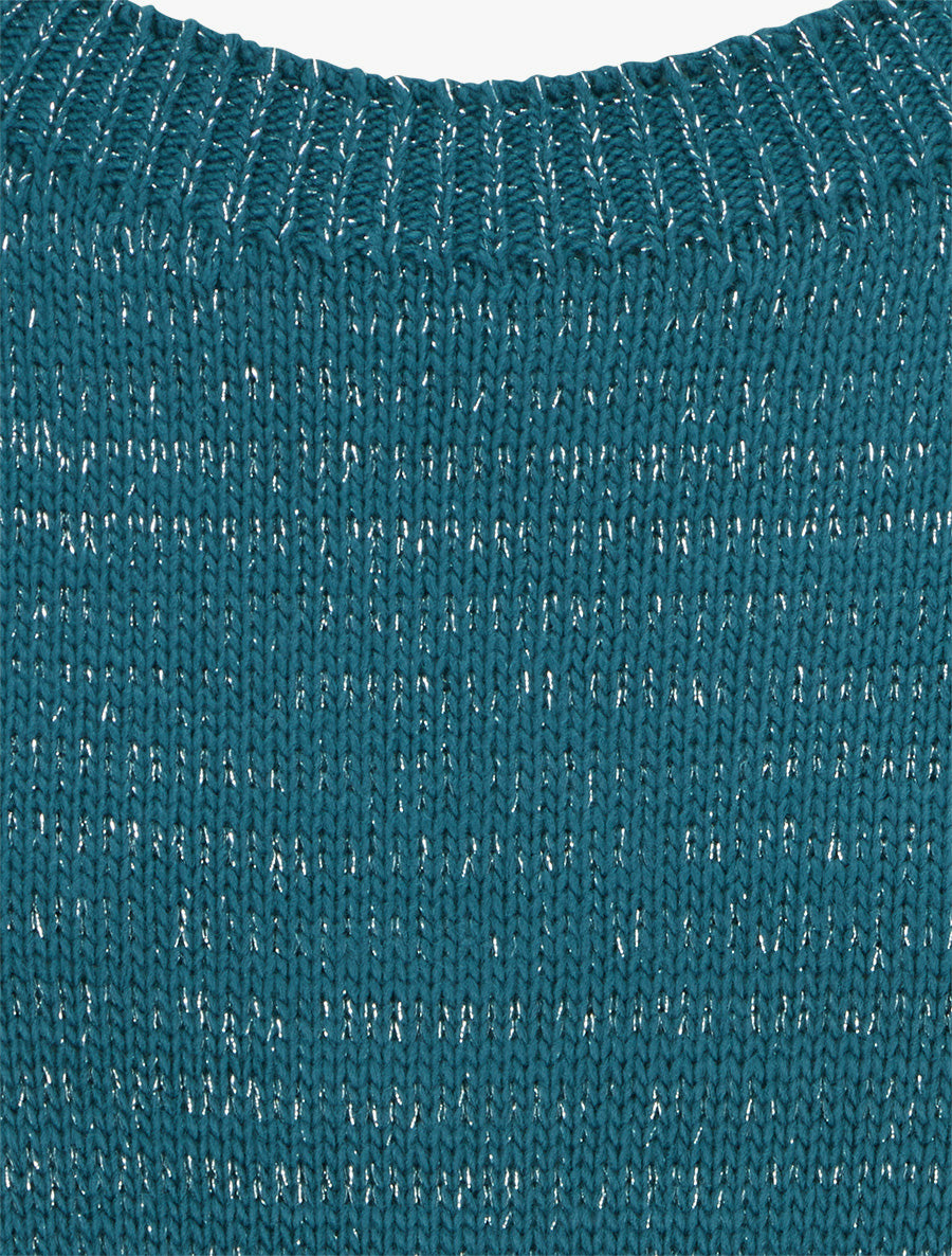 Pull ample en maille irisée à col rond - Bleu canard - 3