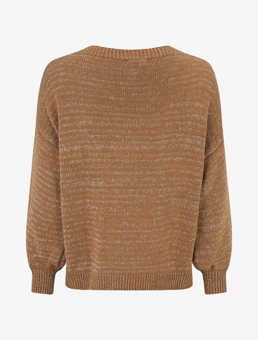 Pull ample en maille irisée à col rond - Camel - 2