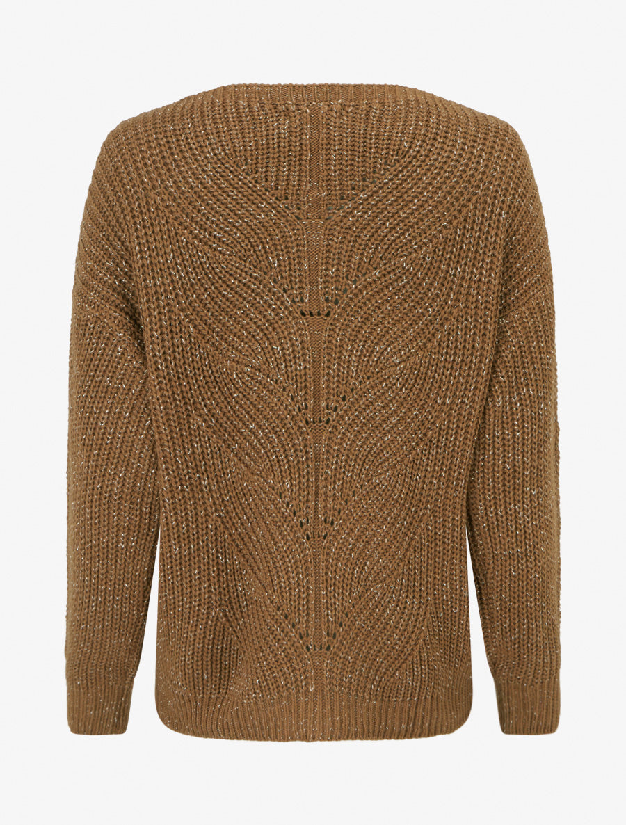 Pull droit en maille irisée à col bateau - Camel - 2